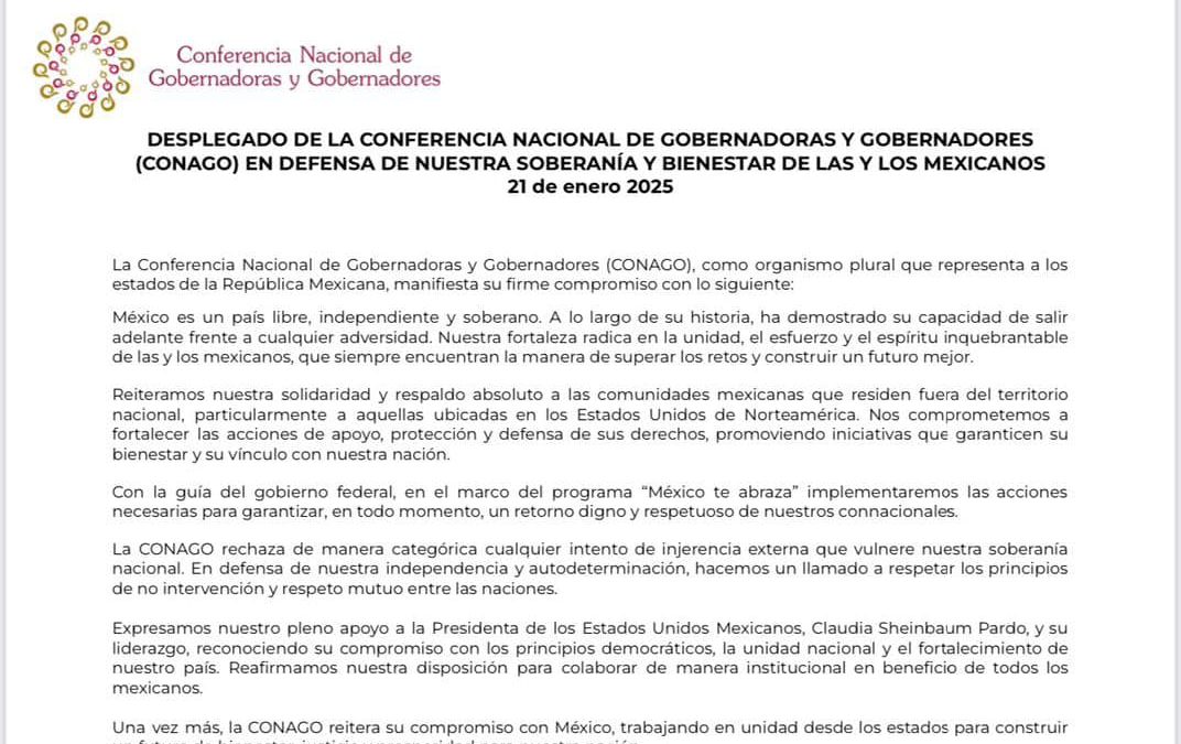 Gobernadores cierran filas con Claudia Sheinbaum en defensa de la soberanía