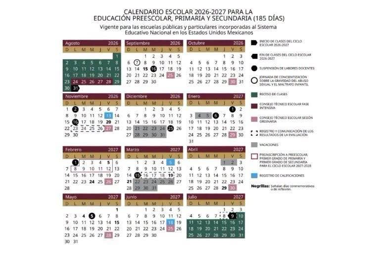 SEP Publica propuesta del calendario escolar 2026-2027